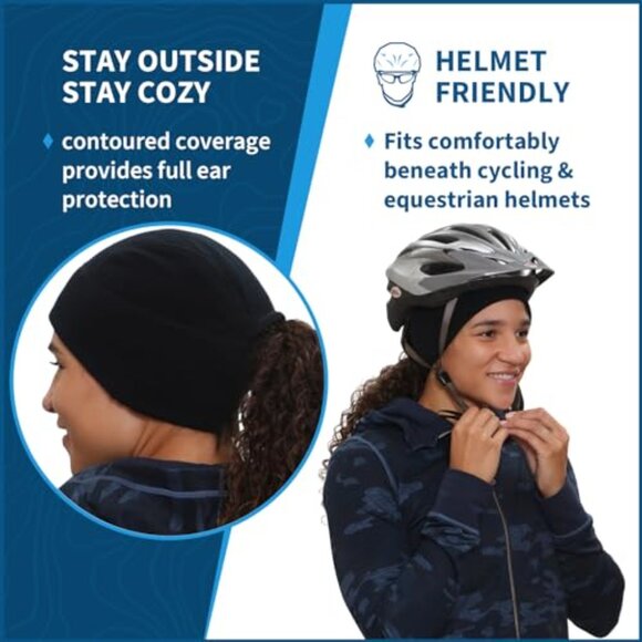 Merino Wool Ponytail Beanie for Running Hiking Winter Warmth main image 5